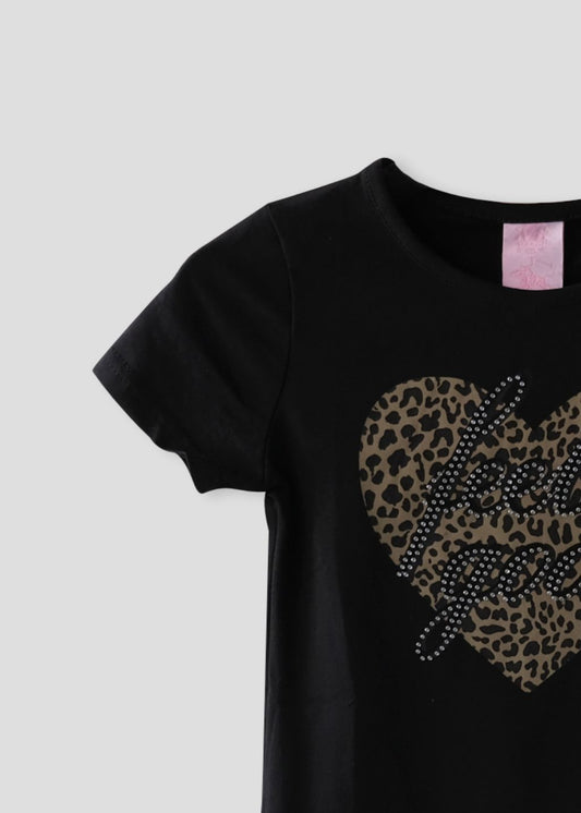 Leuk Zwart T-Shirt Met Panterprint Hart