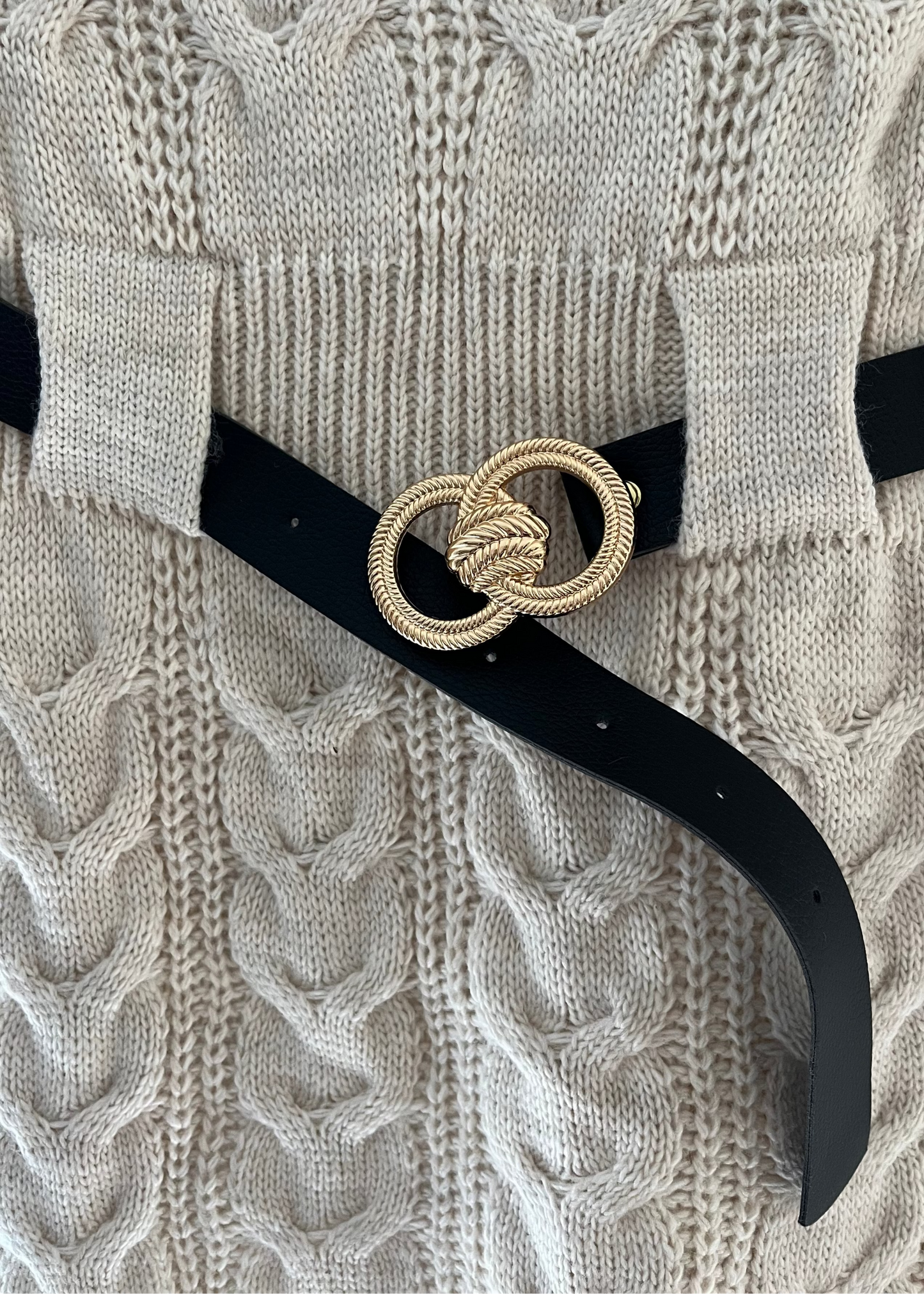 Beige Kabeljurk Met Riem