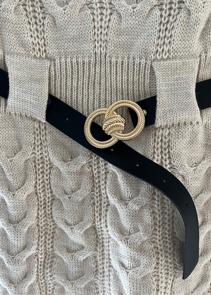 Beige Kabeljurk Met Riem
