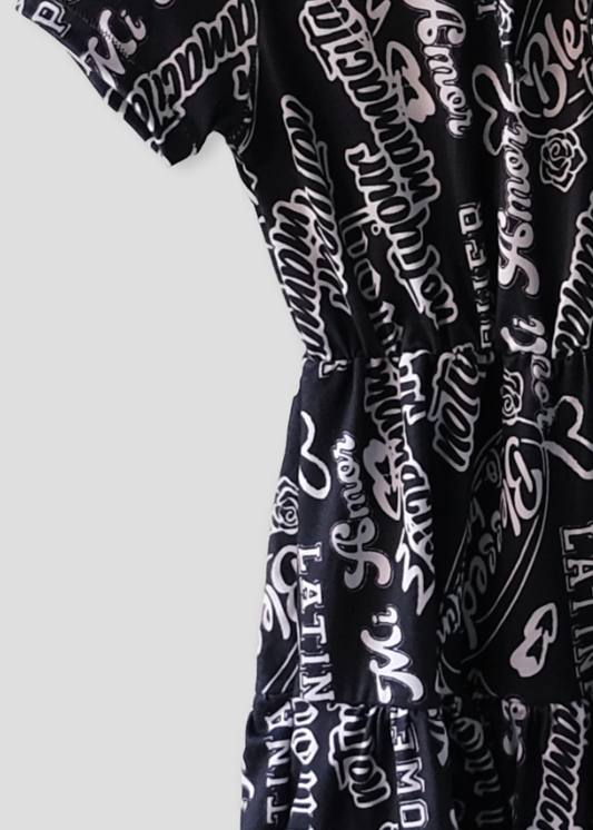 Stoer & Speels Zwart Jurkje Met Witte Print