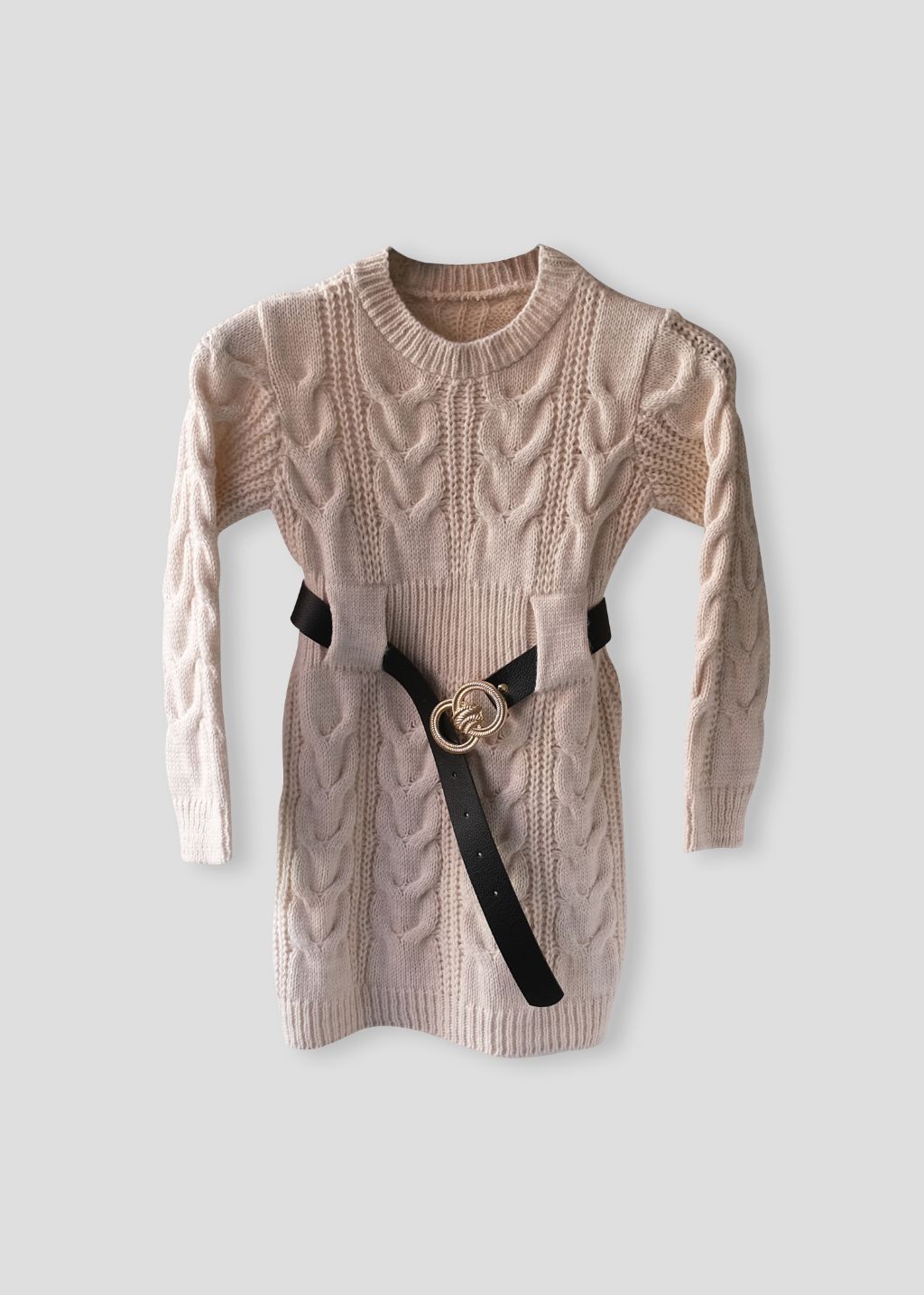 Beige Kabeljurk Met Riem